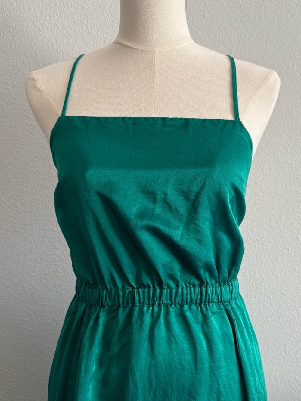 Brazeau Tricot Green Satin Midi Dress Open Back Strappy Silk Slip Style - Picture 2 of 7